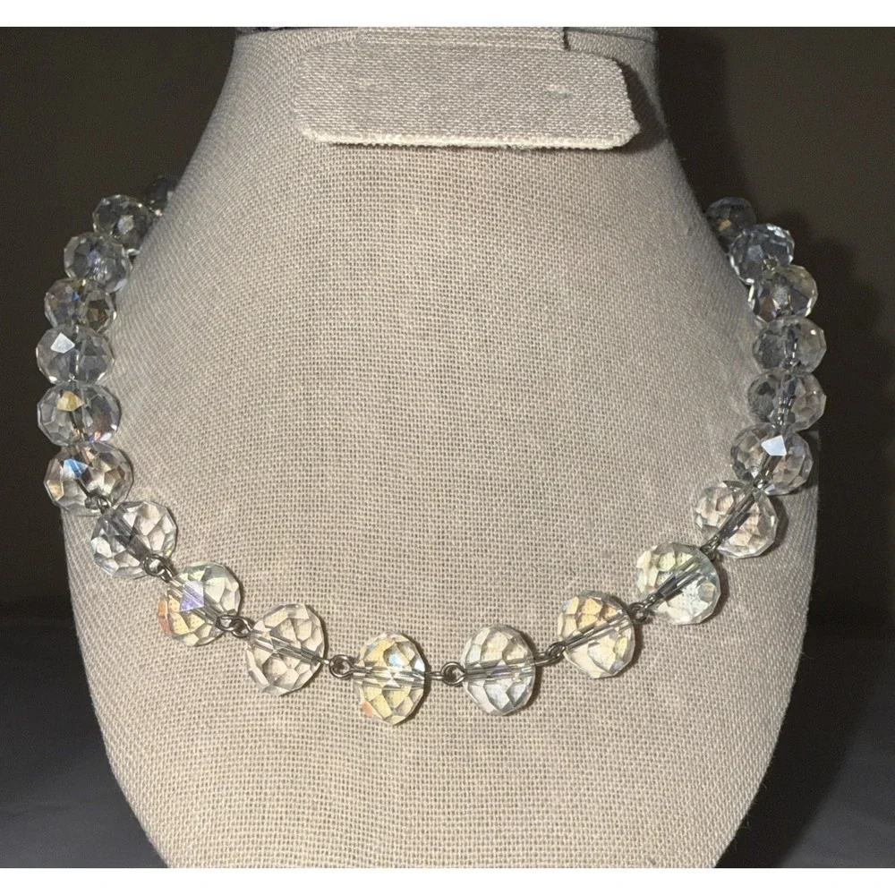 Vintage Aurora Borealis Glass Crystal‎ Beaded Necklace Faceted AB 18-21 inches